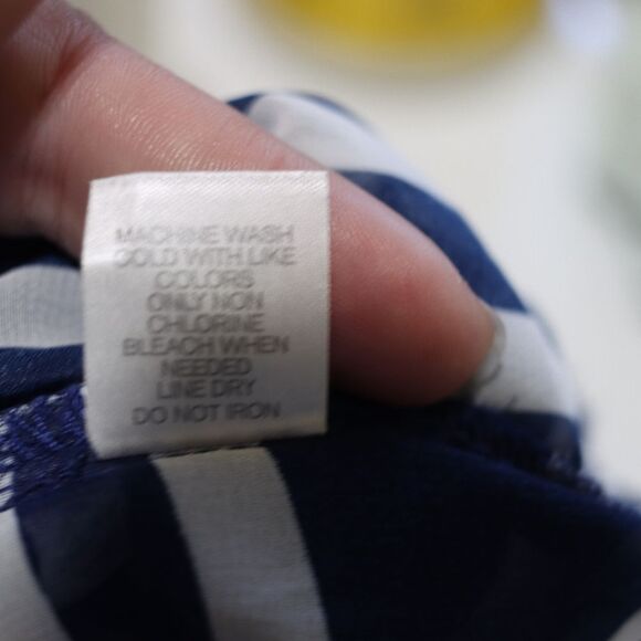 Charming Charlie Blue & White Sheer Striped Y2K Draped Top Medium - Picture 9 of 10